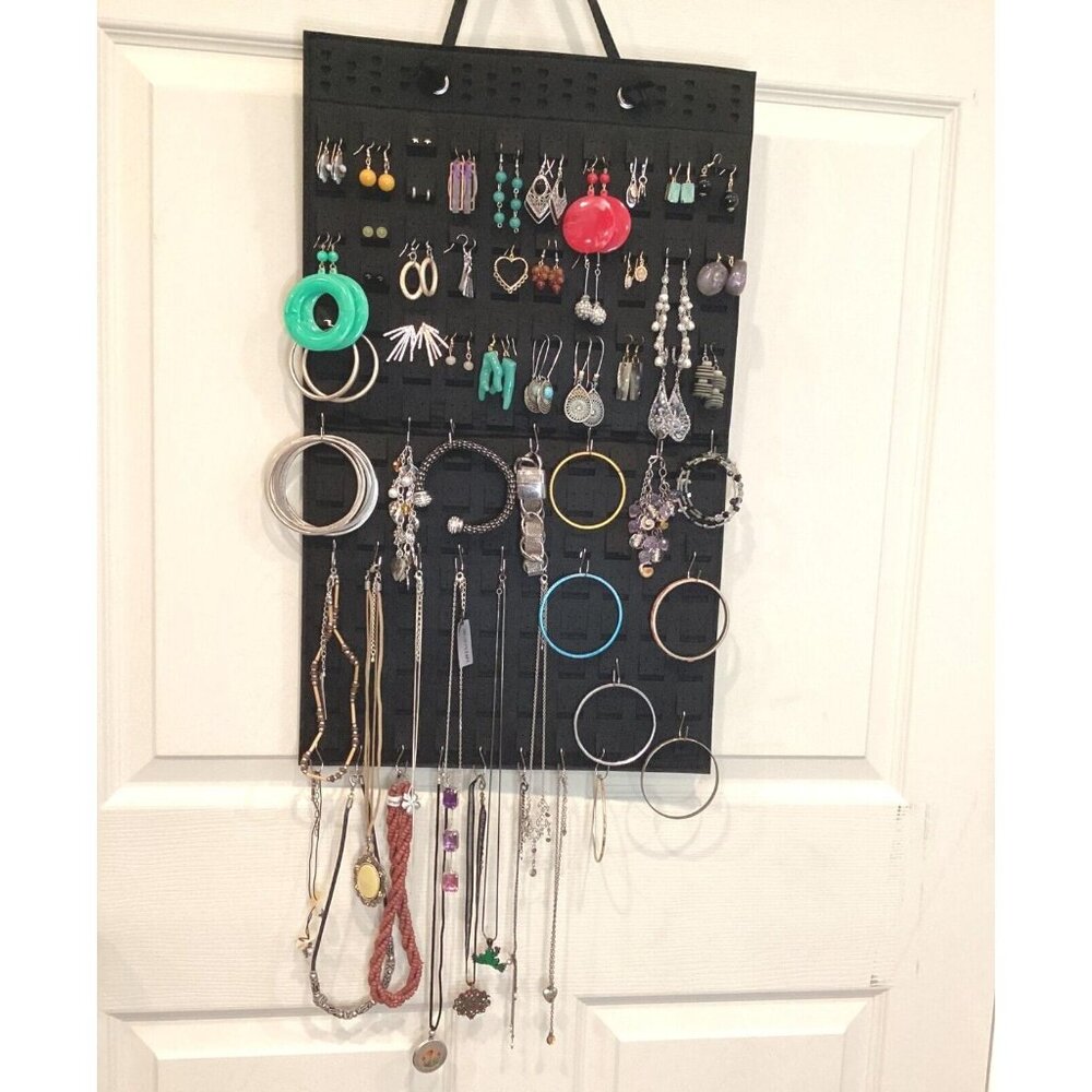 1970s-2000s Wearable Jewelry 55-60 Pc Lot-FREE Organizer & Hooks Vintage NOS